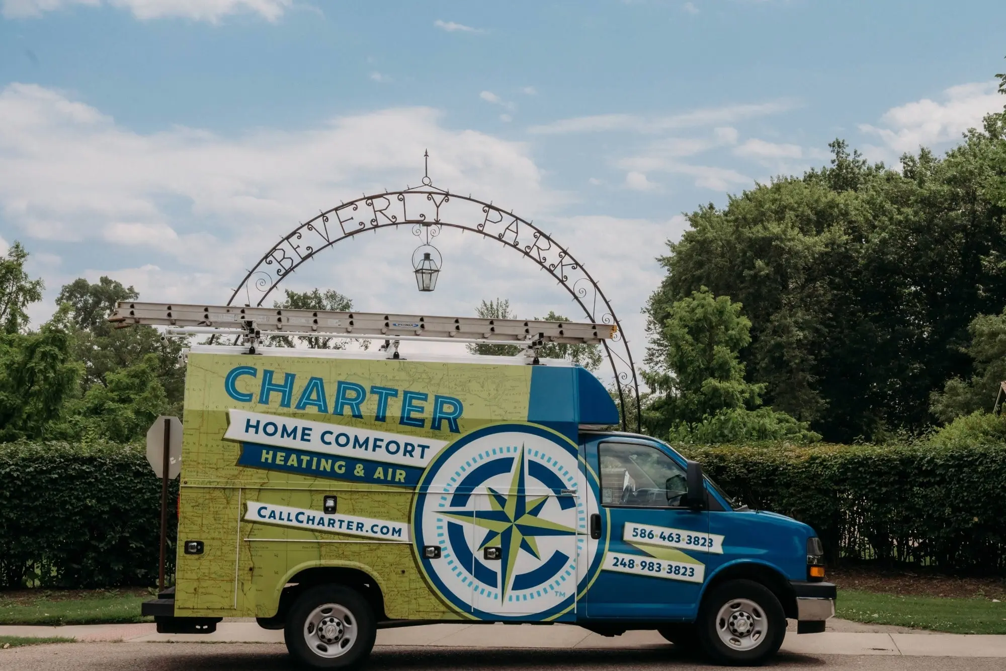 charter home comfort van Parked by Beverly Park Beverly Hills Michigan  